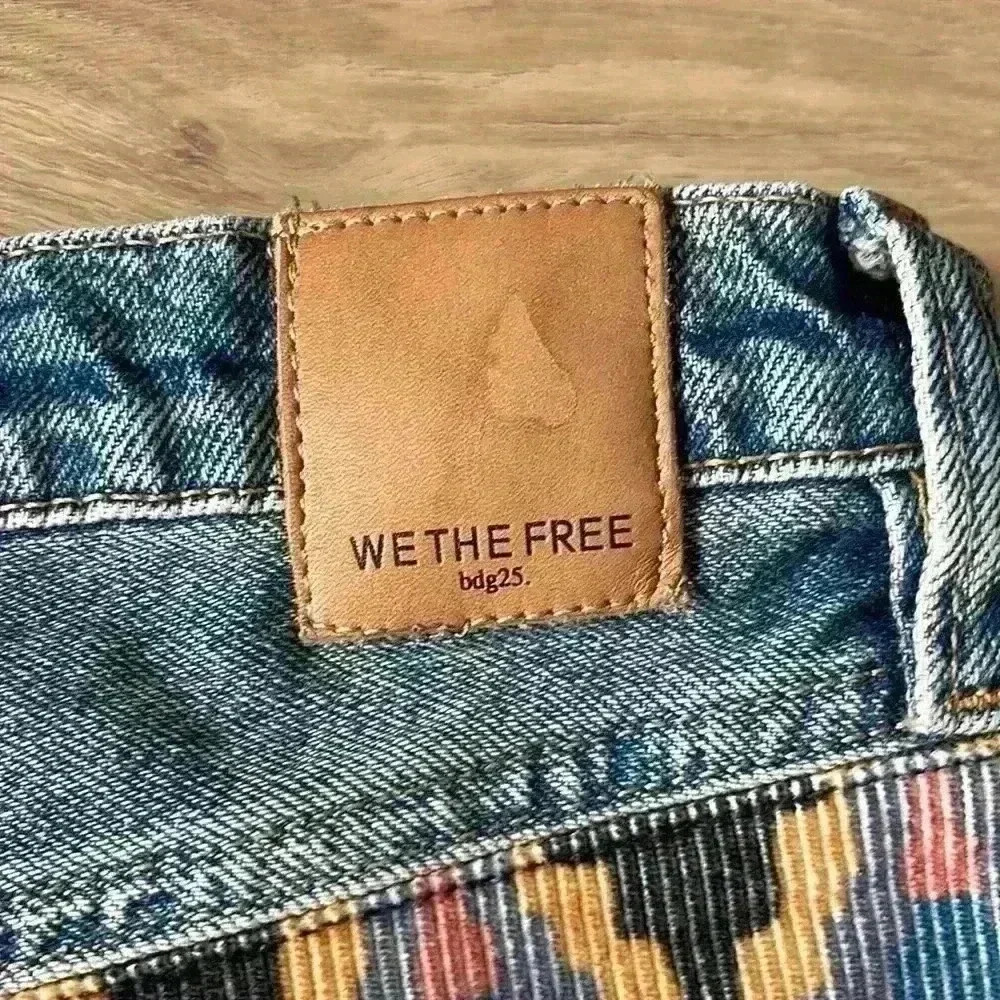 Free People Rocky Mountain Patchwork High Rise Straight Leg Jeans Blue sz 26 - Picture 7 of 11